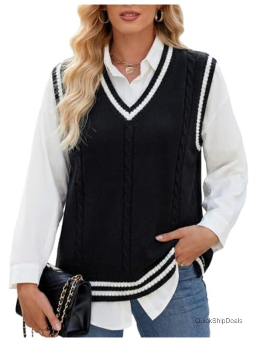 Gihuo Women's Cotton Sweater Vest V Neck Sleeveless School JK Pullover Knit Top
